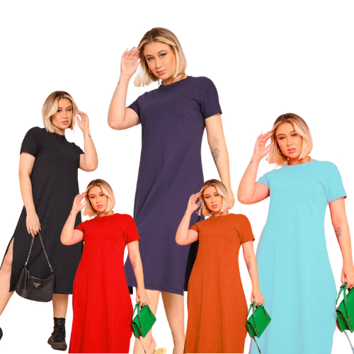 Vestido Midi Fenda Camisão Larguinho Casual 100% Algodão