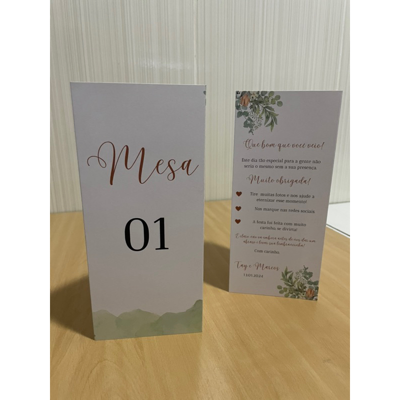Menu triangular com agradecimento e número de mesa | Shopee Brasil