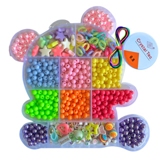 Kit Maleta Miçangas Colorida Infantil Ursinho Panda 1.850Pçs para fazer Pulseira e Colar