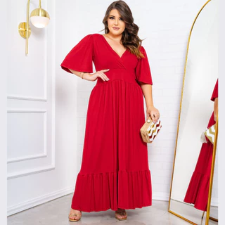 Vestido Festa Longo Rodado Liso Saia Babado Uma Maria Moda Blogueirinha Verão em Oferta na Shopee