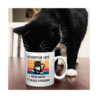 Caneca Eu Gosto de Café Meus Gatos e Talvez 3 Pessoas - Xícara Gato Personalizada - Porcelana 325ML