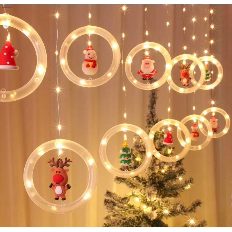 Cascata Cortina 130 Leds Warm Figuras De Pvc Natalina Fio De Fada