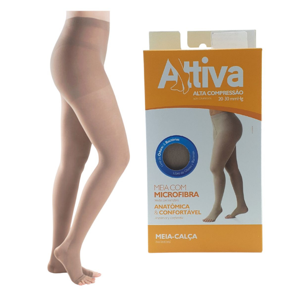 Meia Calça Elástica Varizes Alta Compressão Attiva 20-30mmHg Cor Natural Sem ponteira Pós Sigvaris