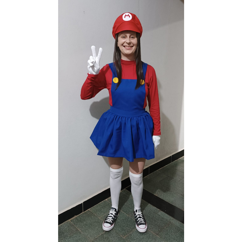 Fantasia Feminina Completa Super Mario - Cosplay Mario Bros | Shopee Brasil