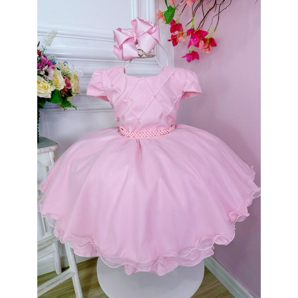 Vestido de best sale daminha rosa bebe