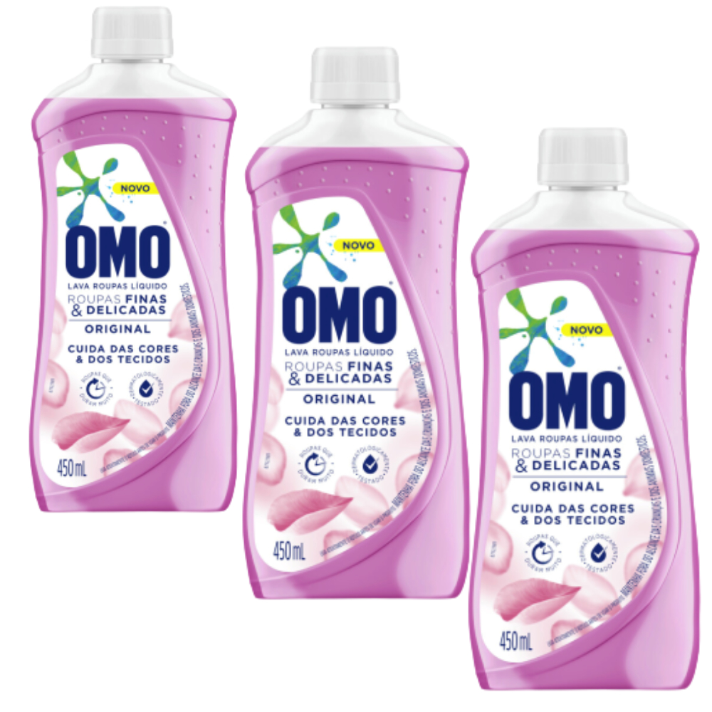 Kit 3 Sabao Liquido Bebe Omo Roupas Finais E Delicados 450 ml Cada ...