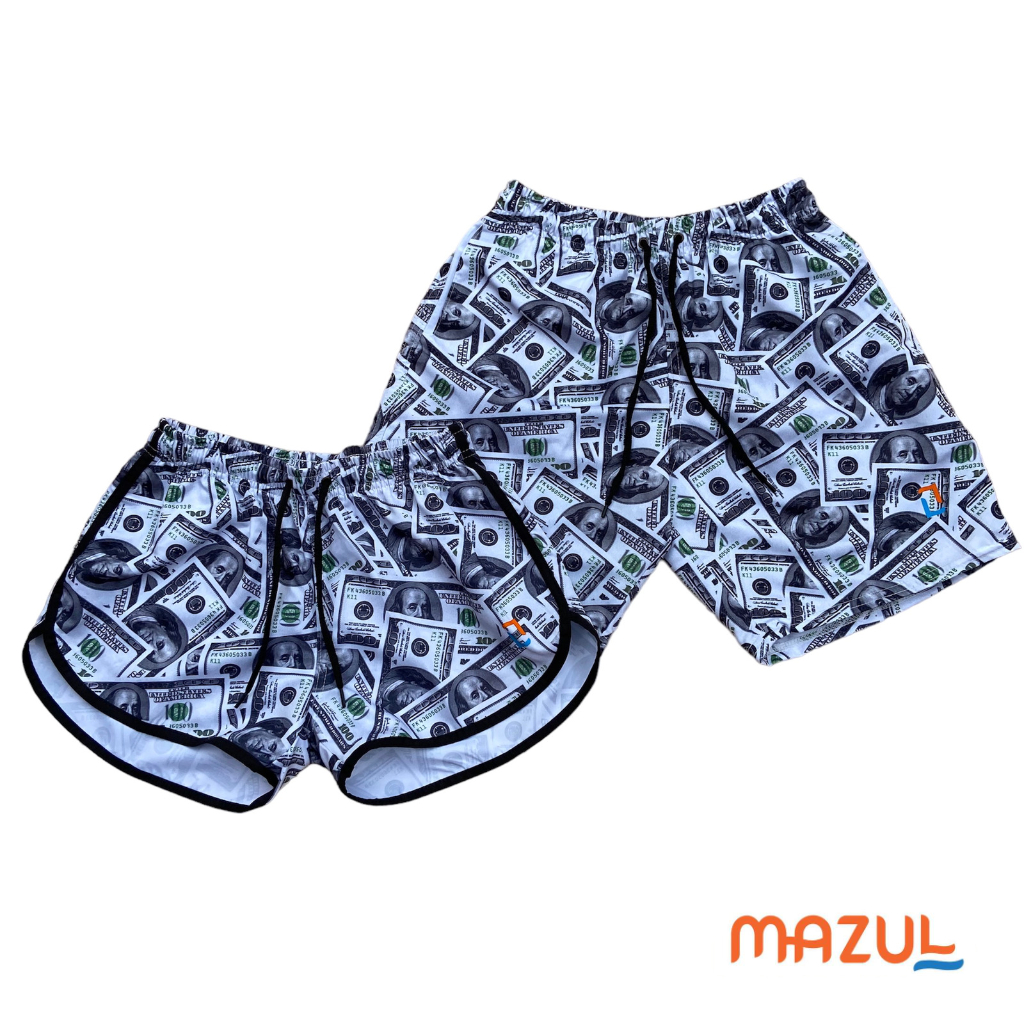 Kit Conjunto Casal Shorts Tactel Moda Praia Iguais Namorados Combinando Mozão Dólar