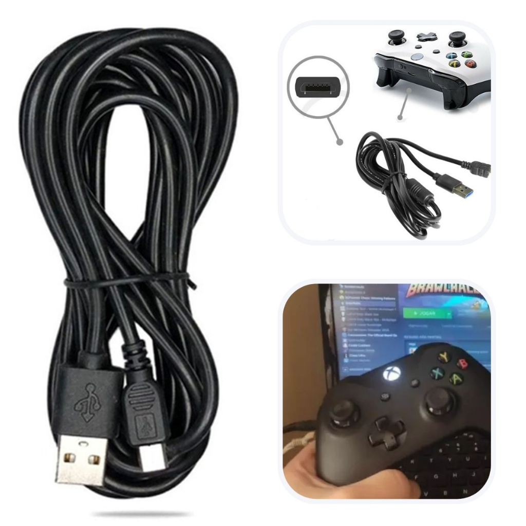 Cabo Controle Xbox One S Fat 3m 3 Metros Manete Usb Jogar Notebook