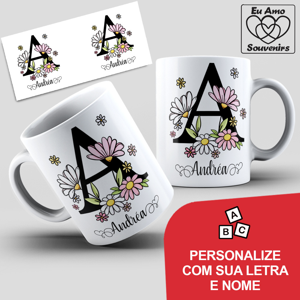 Caneca Personalizada Alfabeto com Inicial (letra e nome) | Shopee Brasil