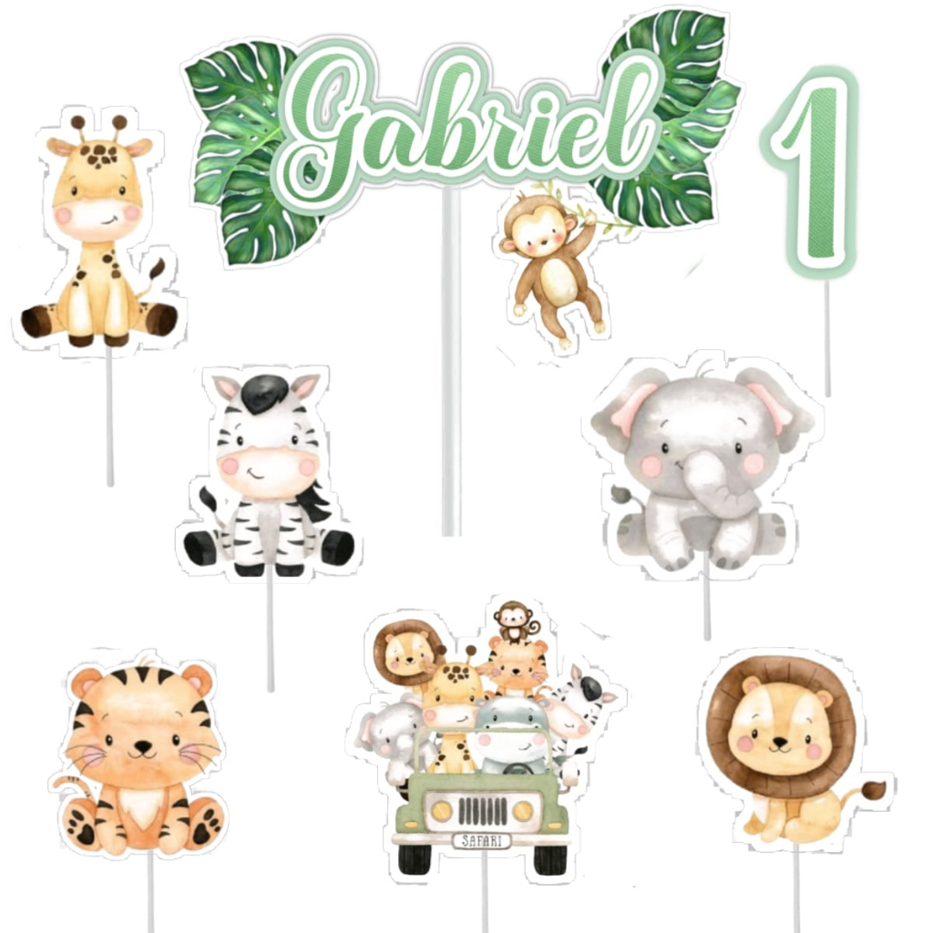 Topo Topper Decoração De Bolo Enfeite Safari Aquarela Baby Shopee Brasil