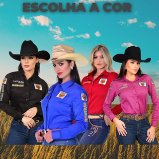 Camisa Country Radade Feminina Brands Bordada Várias Cores Vermelha Azul Preta e Rosa Para Rodeio Festivais Cowgirl