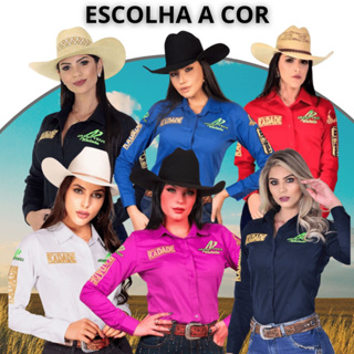 Camisa Radade Original Feminina Country Green Team Vermelha Azul Rosa Branca Preta Bordada Ideal para Rodeio Festas Provas de Tambor