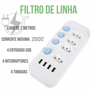 Filtro De Linha R Gua Com Tomadas E Usb Extens O El Trica Com Cabo De Metros