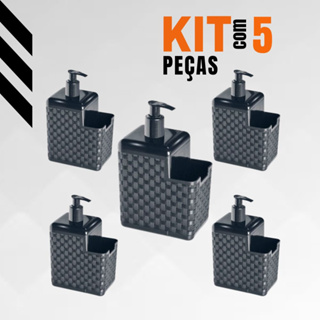 Kit com 5 Porta Detergente Sabão 2 em 1 Com Suporte Para Bucha Esponja Rattan