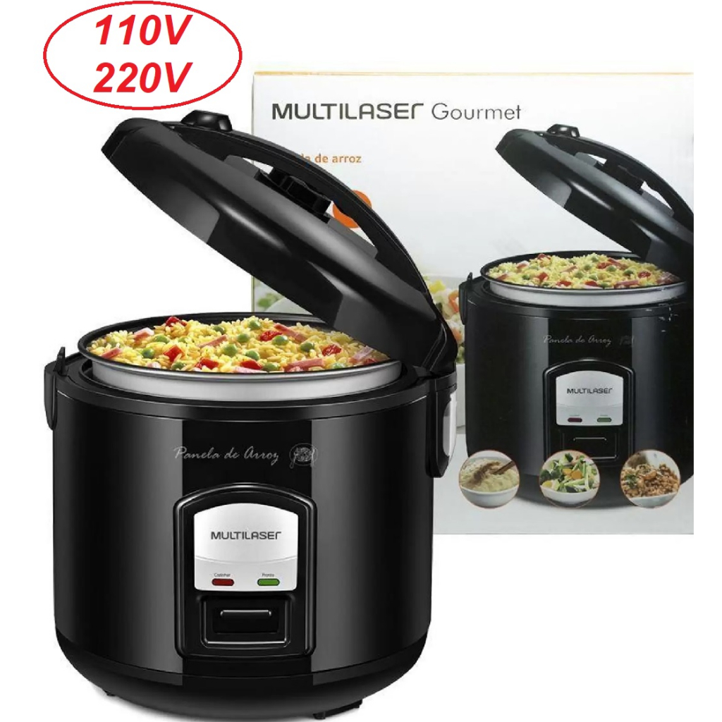 Panela de Arroz Elétrica Multilaser Gourmet Preta 110V ou 220V 400W 5 Xícaras LED Indicador de Preparo