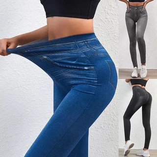Calça Legging Fake Imita Jeans Feminino Academia
