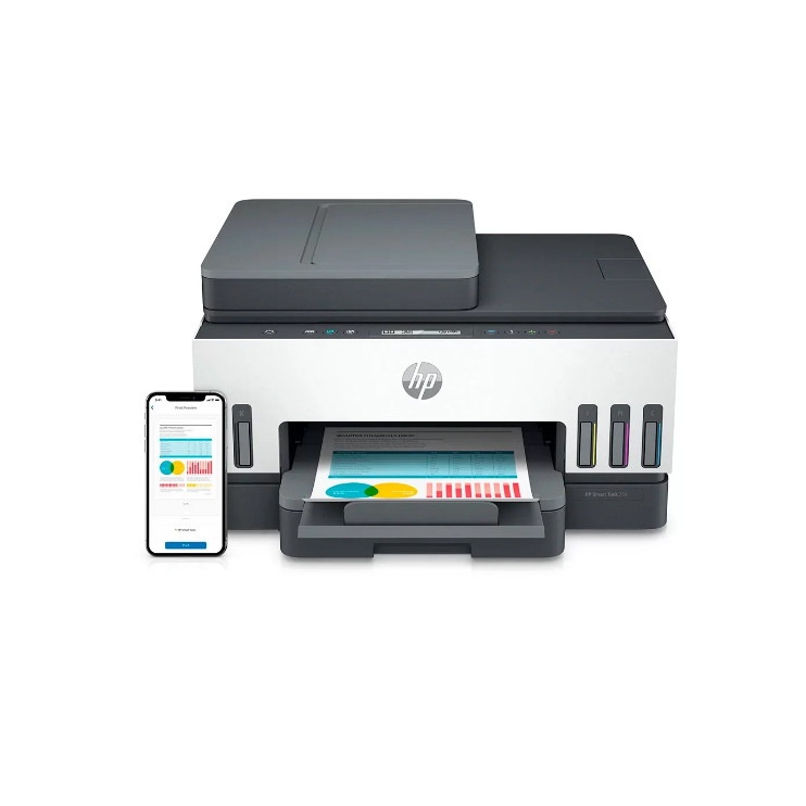 Impressora Multifuncional tanque de tinta Smart Tank 754, Colorida, USB, Wi-fi, Ethernet, Bluetooth, Bivolt, 2H0A6A, HP, duplex automático, adesivos, etiquetas, fotos