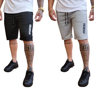 Kit 2 Bermudas Masculinas Moletom Moletinho Academia Treino Com Amarração e Elástico