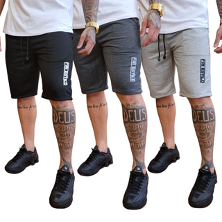 Kit 3 Bermudas Masculinas de Moletom Moletinho Com Amarração e Elástico Academia Treino