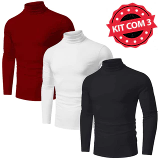 Kit com 3 Camisetas Masculinas Gola Alta Slim Fitness