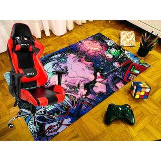 TAPETE GAMER - PROTETOR DE PISO - 90x65 antiderrapante - Tema CYBERPUNK