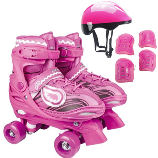 Patins infantil 4 Rodas Retro Classico Roller quad + kit proteção Brinquedos de Criança Rosa kit patins completo roller infantil feminino menina ajustável 34 quatro rodas sou luna numero 33 34 35 spy luna 4 5 6 7 8 9 10 11 anos presente