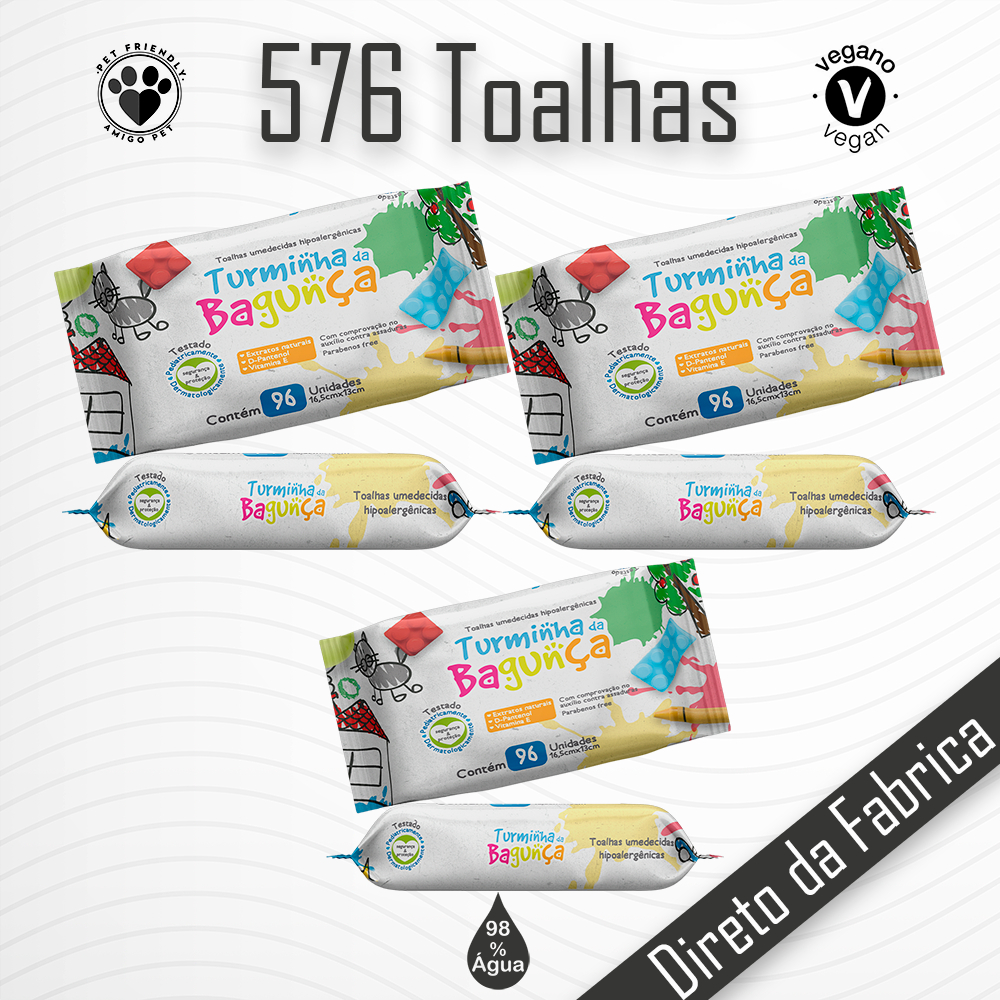06 Toalhas Umedecidas Hipoalergenicas - 96 Folhas - Turminha Da Bagunça - Testado Dermatologicamente