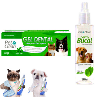KIT Pasta de Dente Gel Dental 60g + Spray Bucal 120 ml para Cachorro e Gato Pet Clean