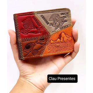 CARTEIRA PERUANA DE COURO MASCULINA BOLSA PORTA CARTÃO ARTESANAL