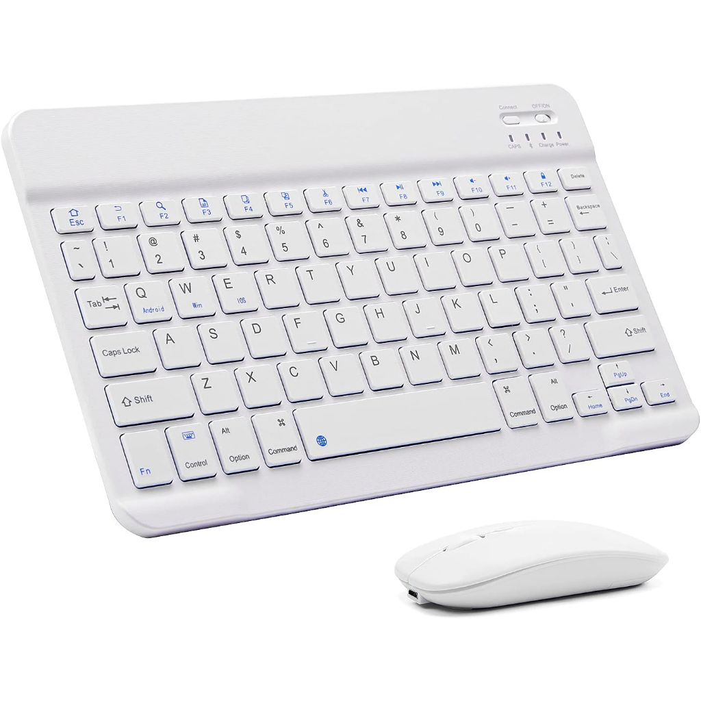 Kit Teclado com mouse Branco Sem Fio Bluetooth iPad Tablet Android