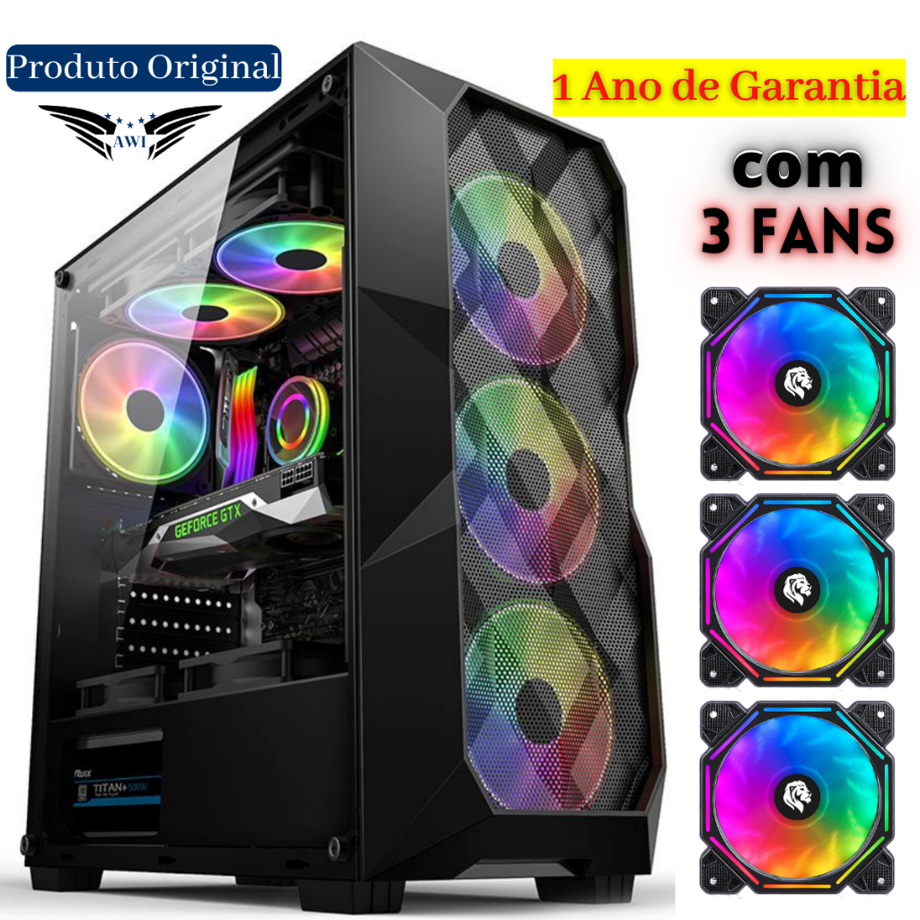 Gabinete Gamer GameMax Infinit M908 GGM RGB, Mid Tower, Com 3 Fans, Lateral  Acrílico, Black, Sem Fonte