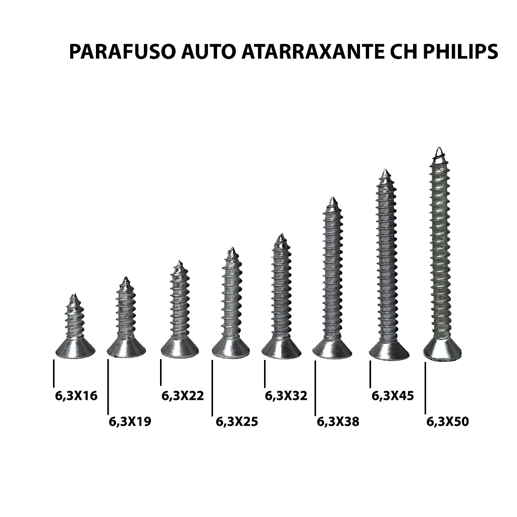 PARAFUSO - 6,3 MM - AUTO ATARRAXANTE CH. PHILIPS - 100 UNIDADES