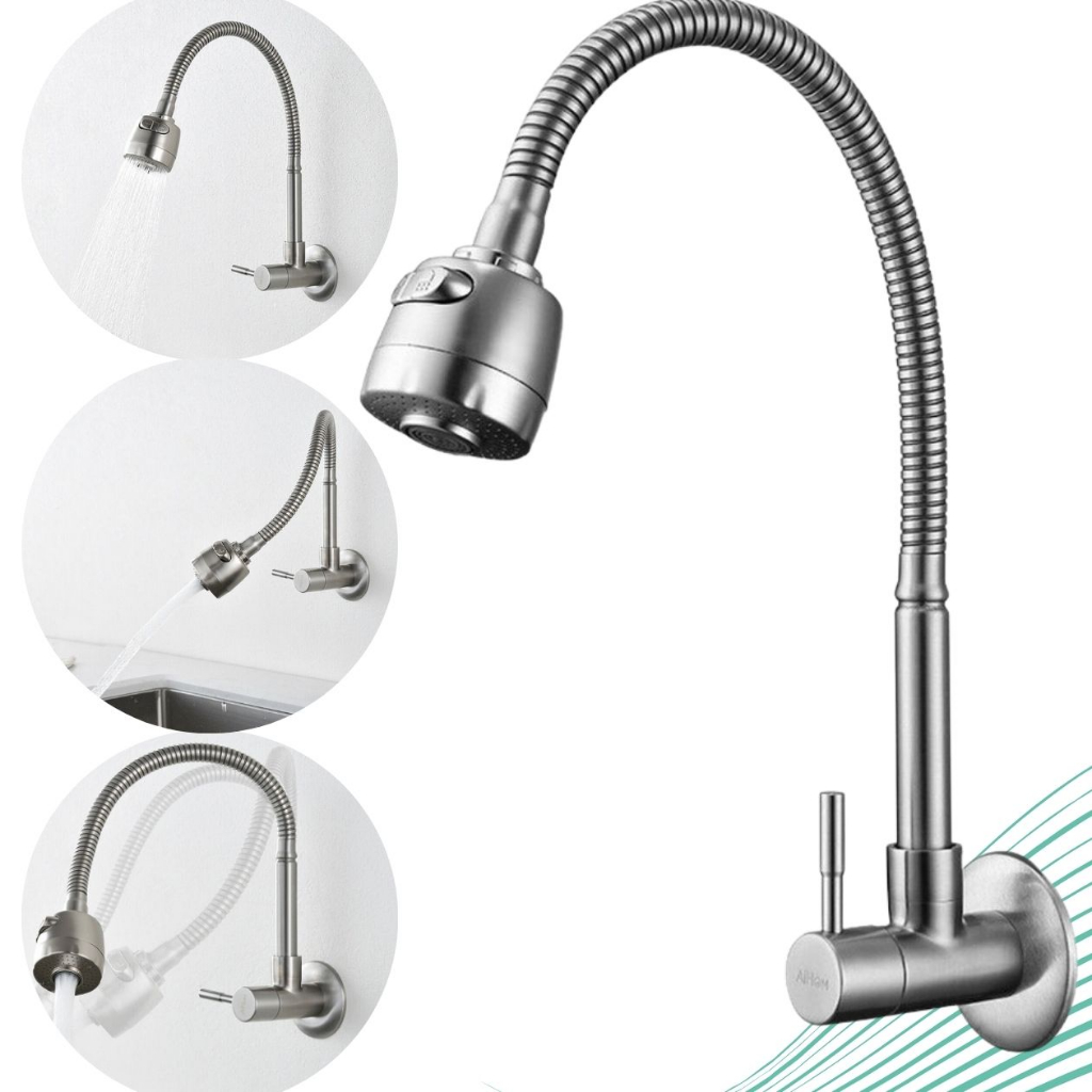 Torneira Parede Gourmet Flexível Metal Cromada Fosca Aço Inox Escovado Chuveirinho Moderna