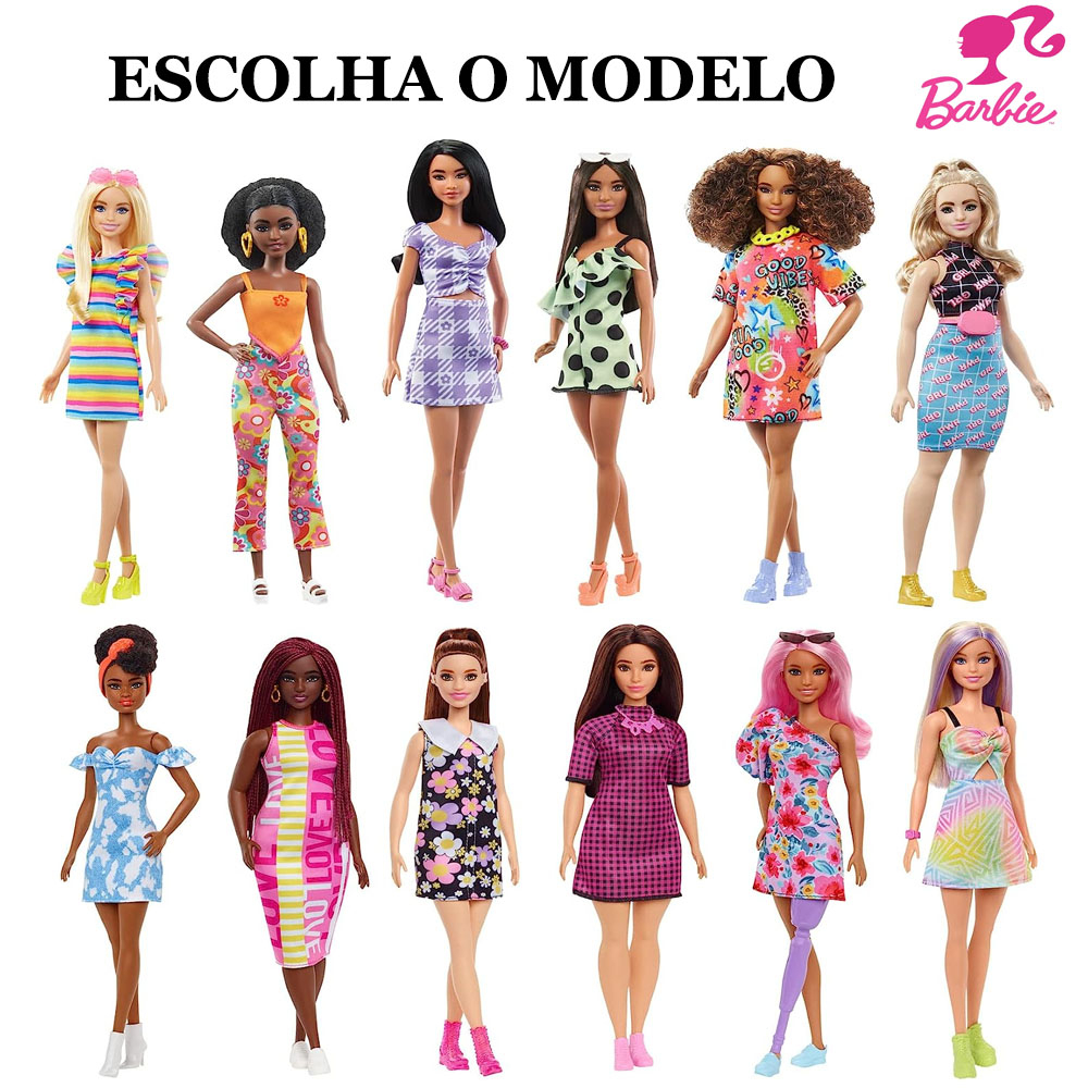 Boneca Barbie Fashionista 155 Camisa Rock e Saia Rosa Fbr37