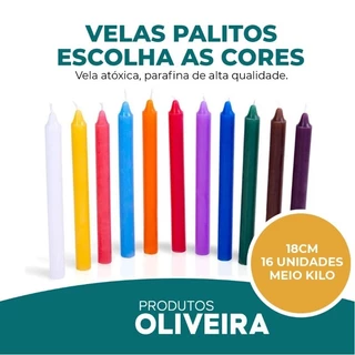 Velas Palito Branca e Coloridas 18cm- 16 unidades ( ESCOLHA A COR NA VARIAÇÃO)