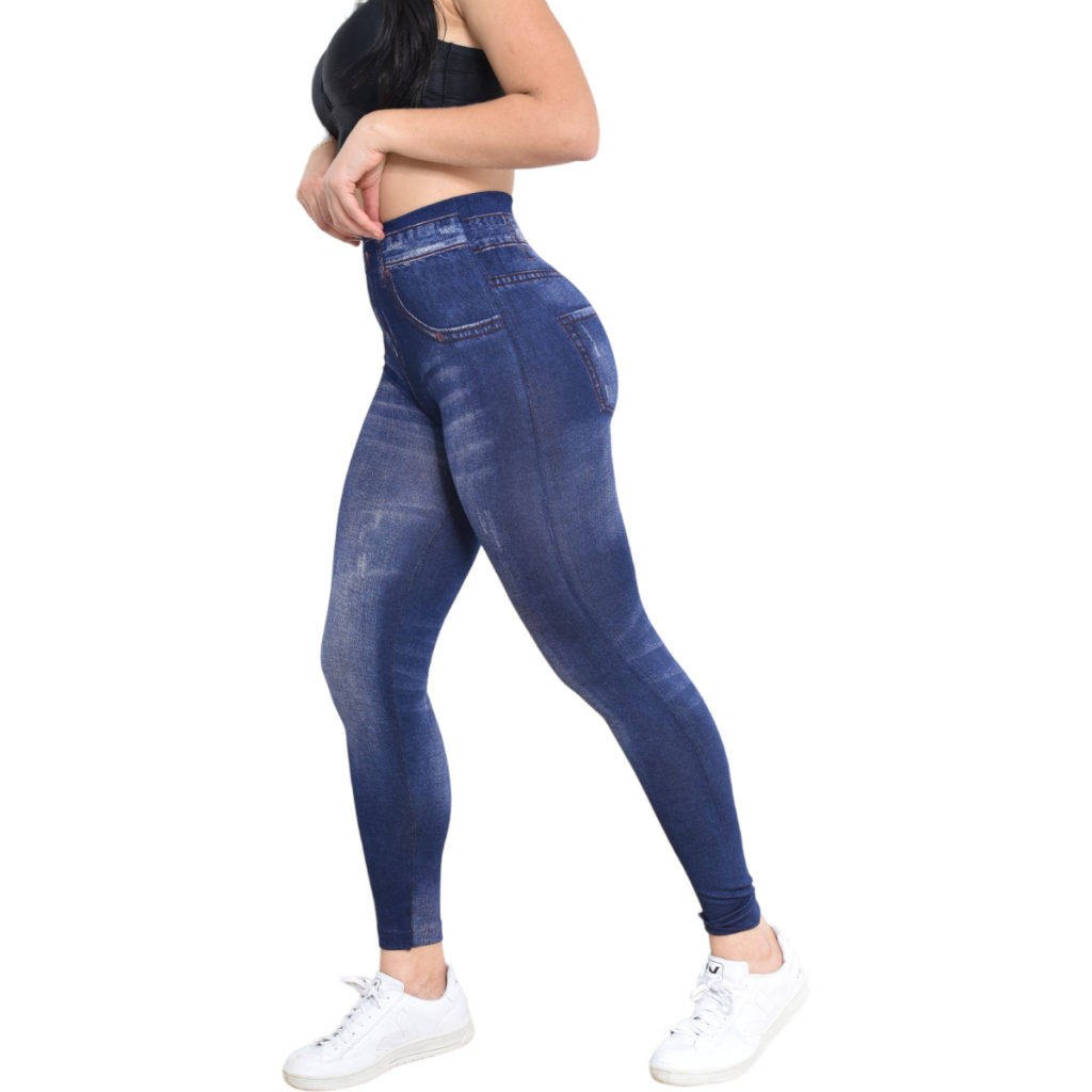 2 Calça Legging Fake Imita Jeans Interior Aveludado Azul Preta