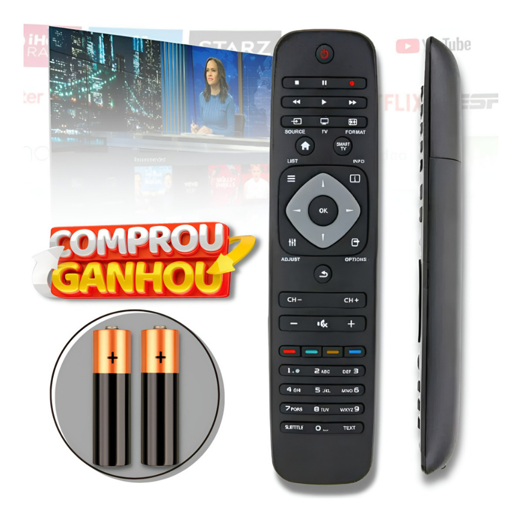 Controle Remoto Para Tv Philips Lcd/led/smart/3d Universal Com Pilhas