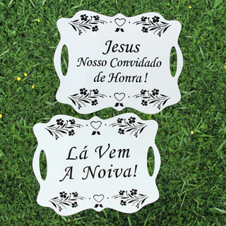 Kit 2 placas Casamento Entrada Igreja Plaquinha Branca Noiva P7 personalizada
