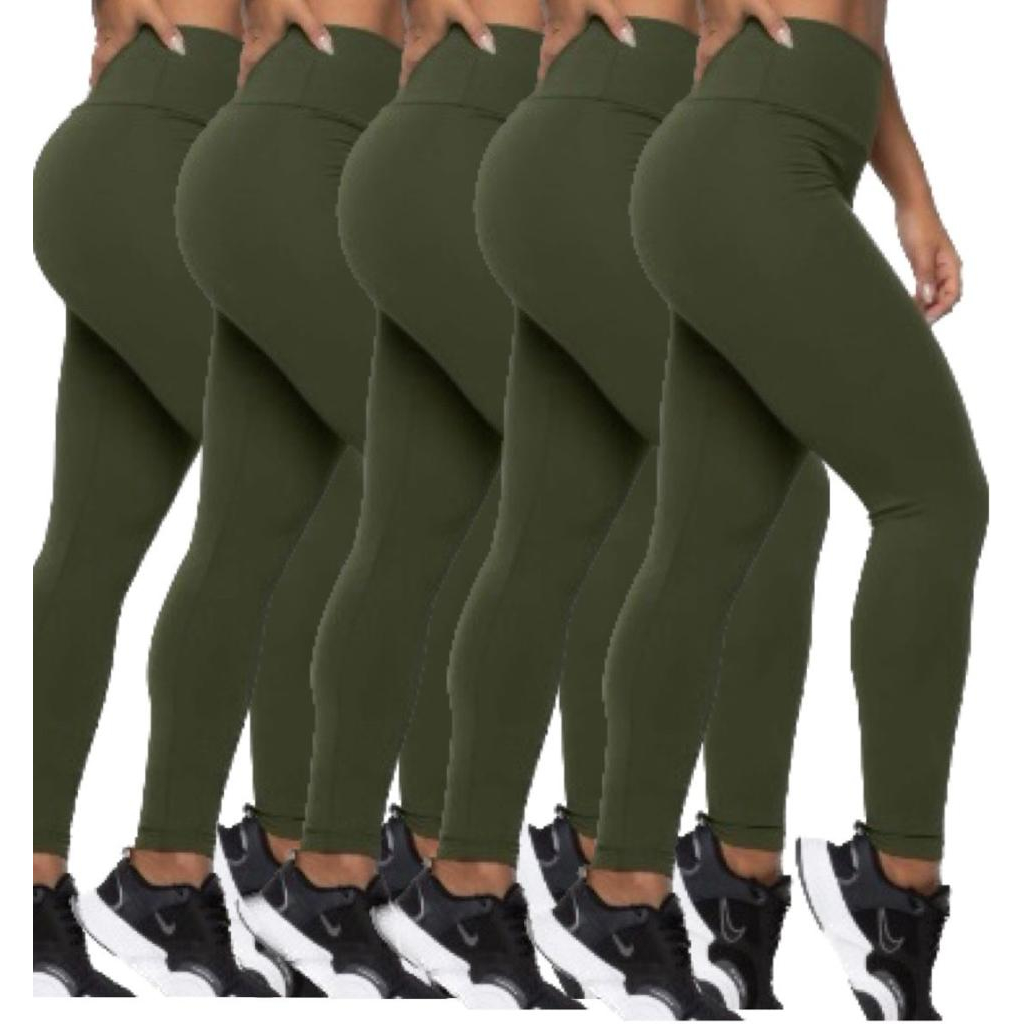 Novidade Calça Legging Verde Militar Feminina Leg Cotton Liso Alta