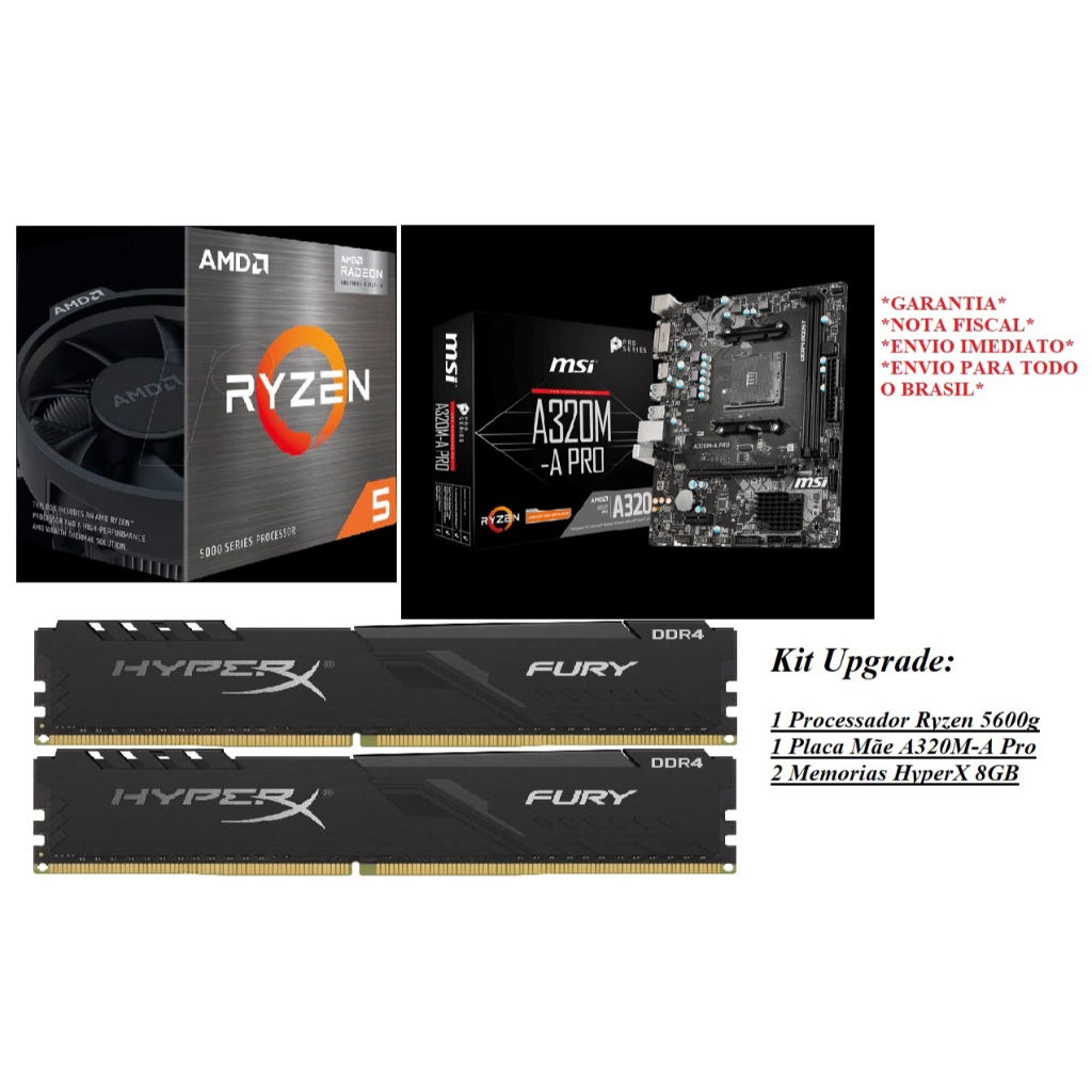 Kit Upgrade Gamer Ryzen 5 5600g + Placa Mãe A520M-A PRO + Memória Ram HyperX 16GB 3200MHZ