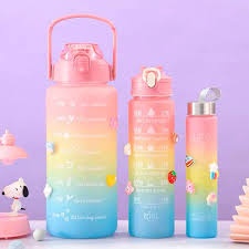 Kit 3 Garrafas Squezze de àgua 2L/900ml/300ml com adesivos para personalizar