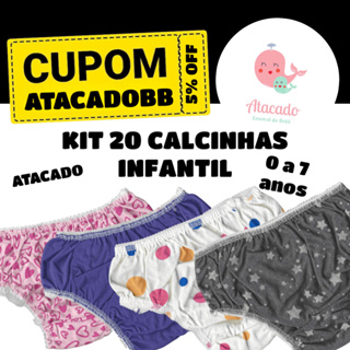KIT 20 Calcinha infantil 20 un 0 a 7 anos 100% Algodão Calcinha bebê