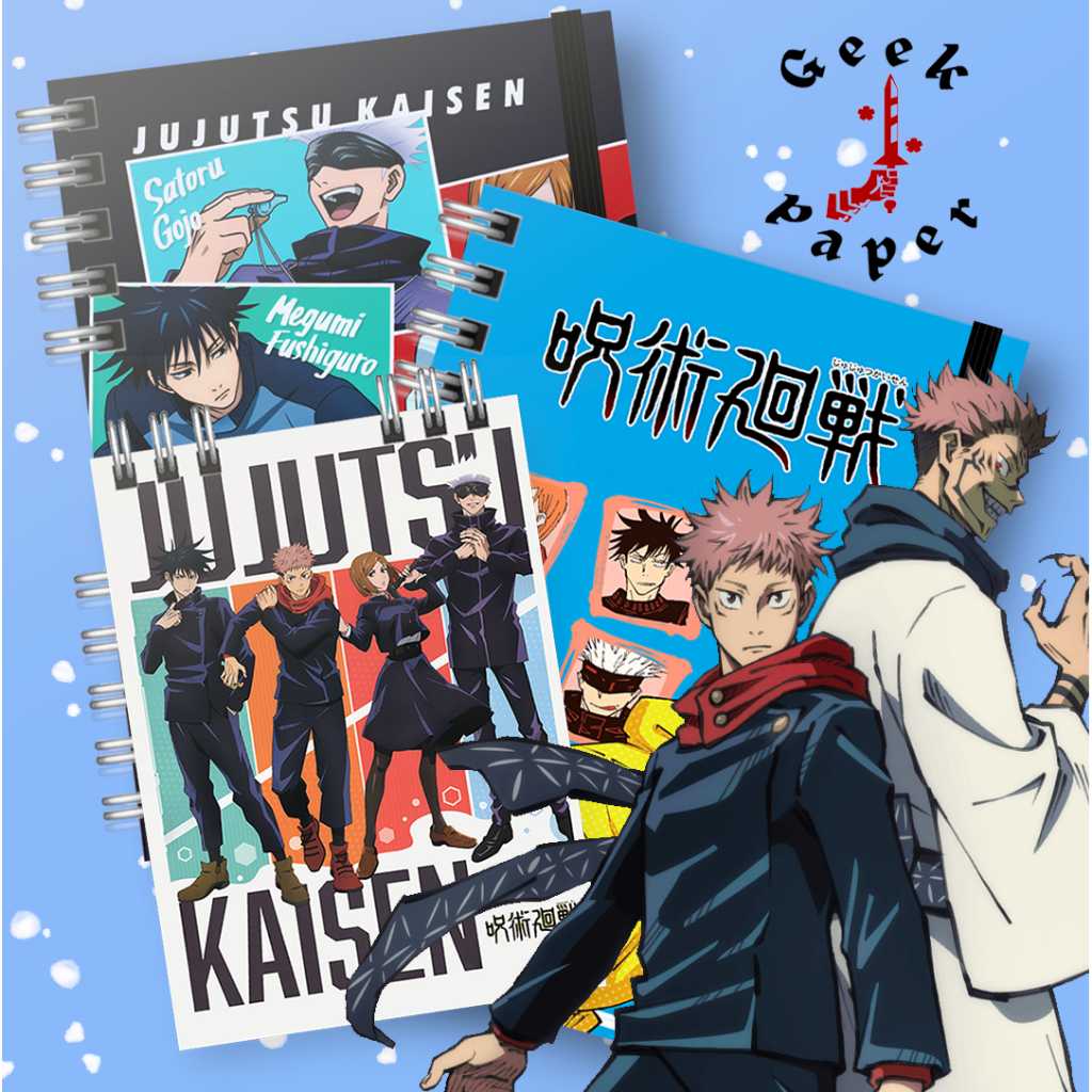 Caderno A5 Bloquinho Sketchbook Jujutsu Kaisen JJK Gojo Yuji Megumi Nobara Anime Mangá Personalizado