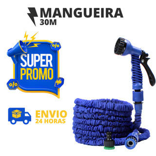 Mangueira Magica Azul Pode Esticar Até 30 Metros Jardim Reforçada Flexível Retrátil 7 Tipos de Jatos Elástica Irrigação