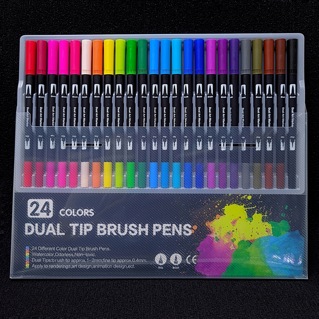 Caneta Brush Pen Ponta Ultra Fina 0,4 mm Ponta Grossa Kit 24 Original ...