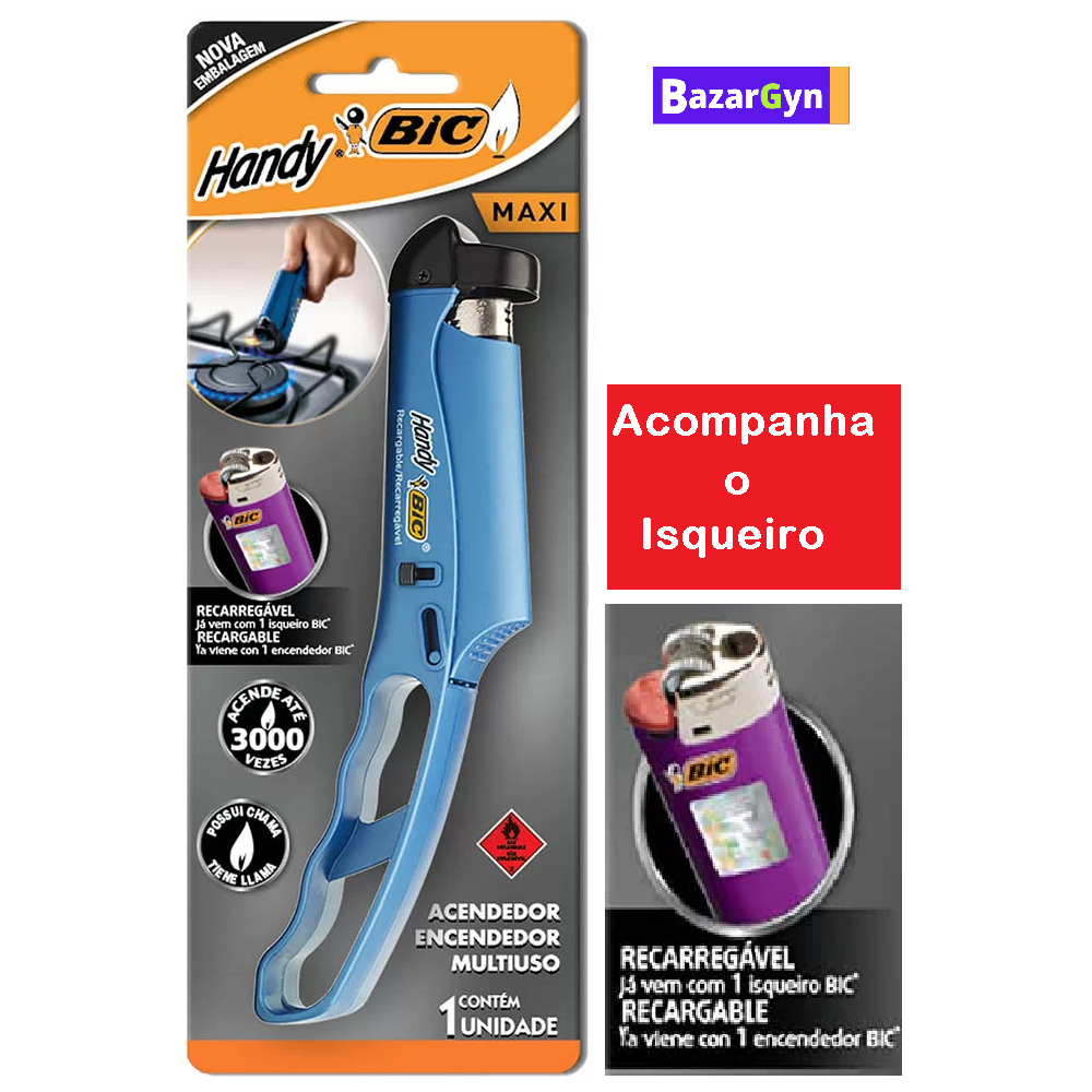 Acendedor Fogão Bic Handy Recarregável - multiuso fogão lareira forno vela e churrasqueira