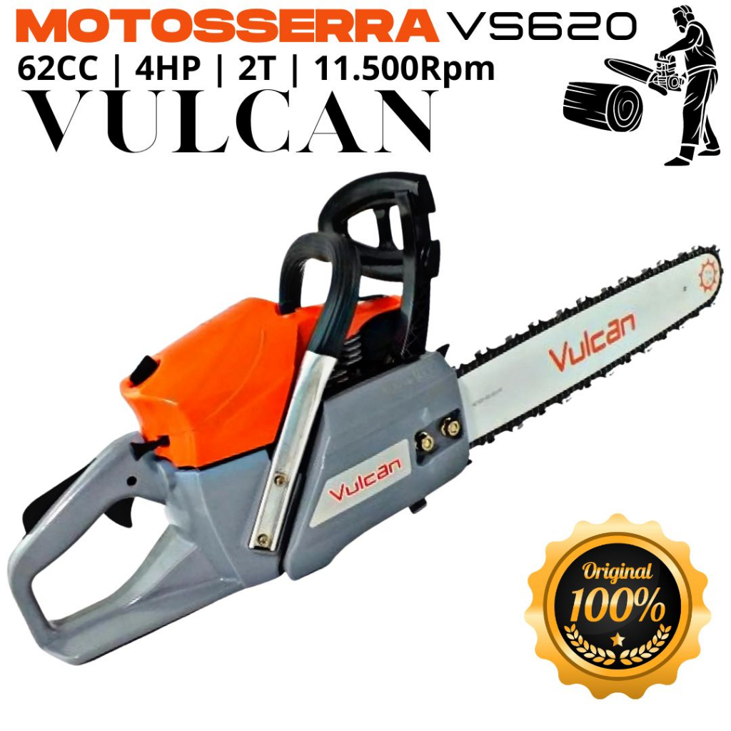 Motosserra Profissional Potente à Gasolina Vulcan VS620 / 11500RPM