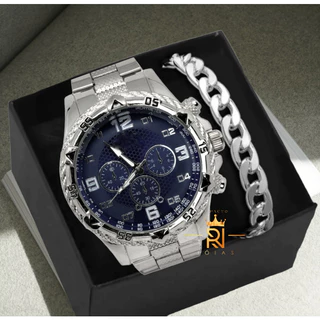 Conjunto Relógio Masculino Mais Pulseira Aço inox Banhado