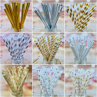 100 Canudos De Papel Metalizados Para Festa, Drinks, E Topo De Bolos Resistente e Biodegradável OFF//