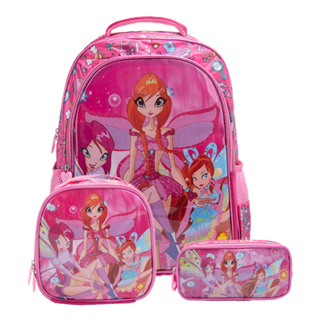 Kit Mochila Escolar Infantil de Rodinhas Menina Bolsa Resistente Impermeável Com Lancheira e Estojo